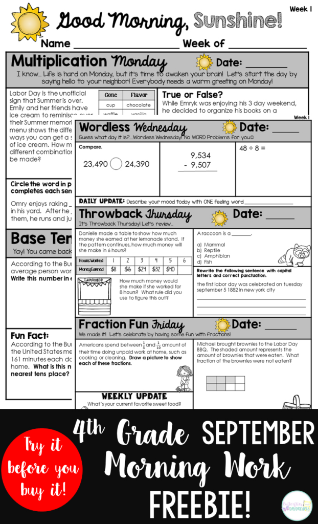 Free Printable 4Th Grade Morning Work Free Printable