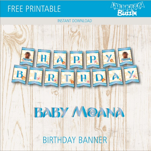 Free Printable Baby Moana Birthday Banner Birthday Buzzin