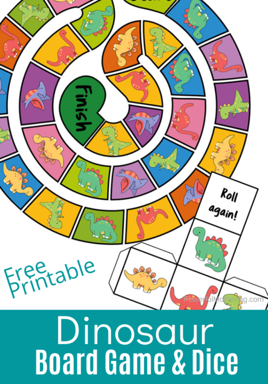 Free Printable Dinosaur Board Game With Dice For Kids