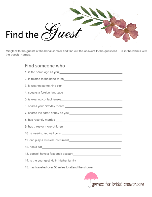 Free Printable Find The Guest Icebreaker Game