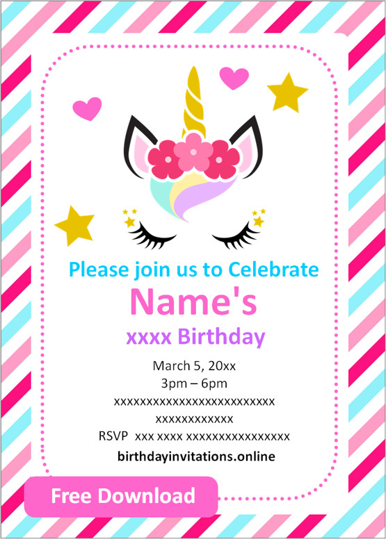 FREE Printable Girl Birthday Invitations Templates Party 