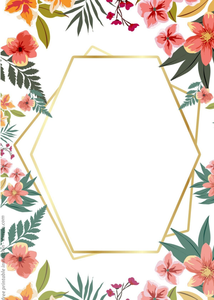 FREE Printable Golden Floral Frame Invitation Templates 