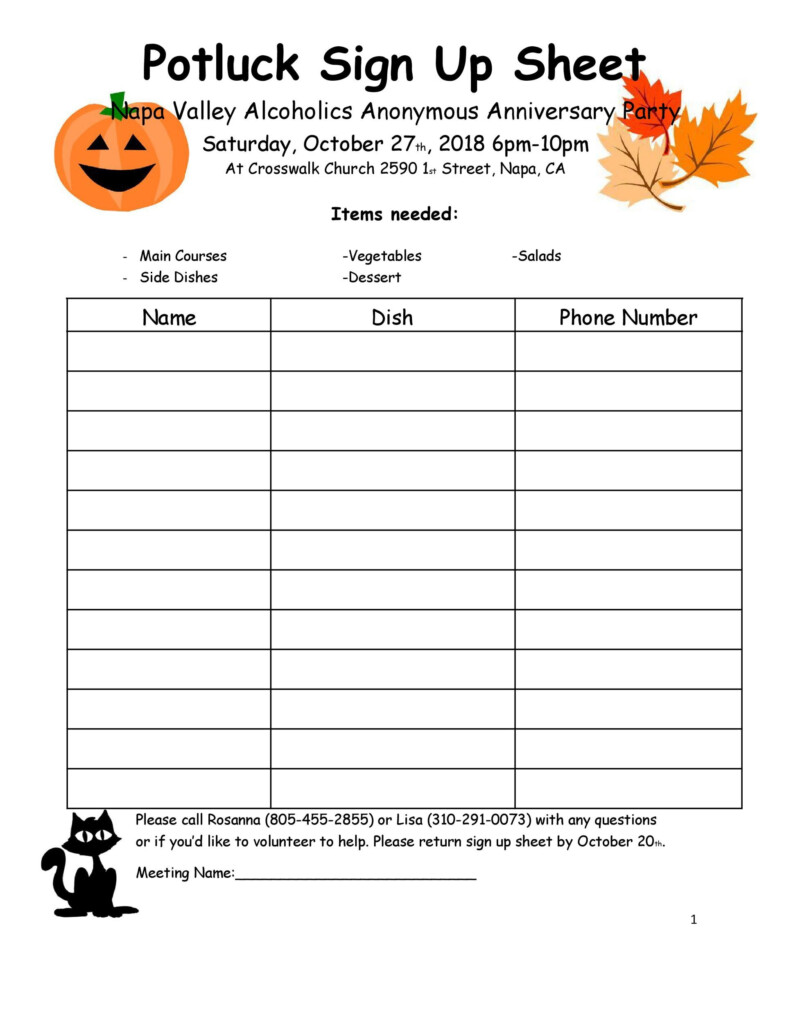 Free Printable Halloween Potluck Sign Up Sheet 