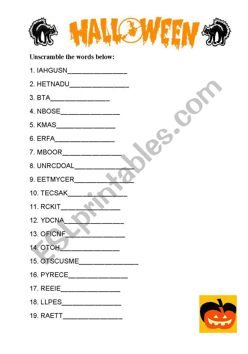 Free Printable Halloween Unscramble Words Worksheets 