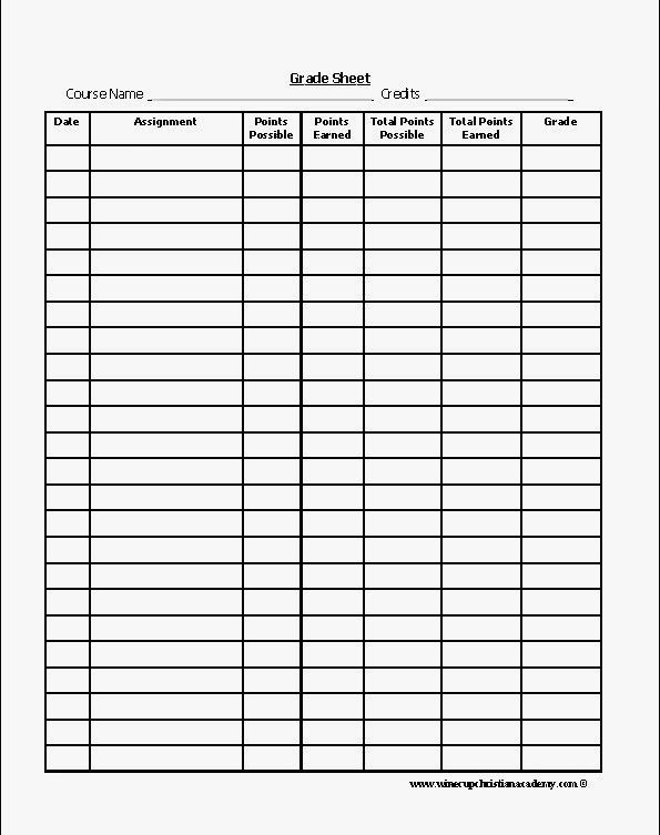 Free Printable Homeschool Grade Sheet Template Student 