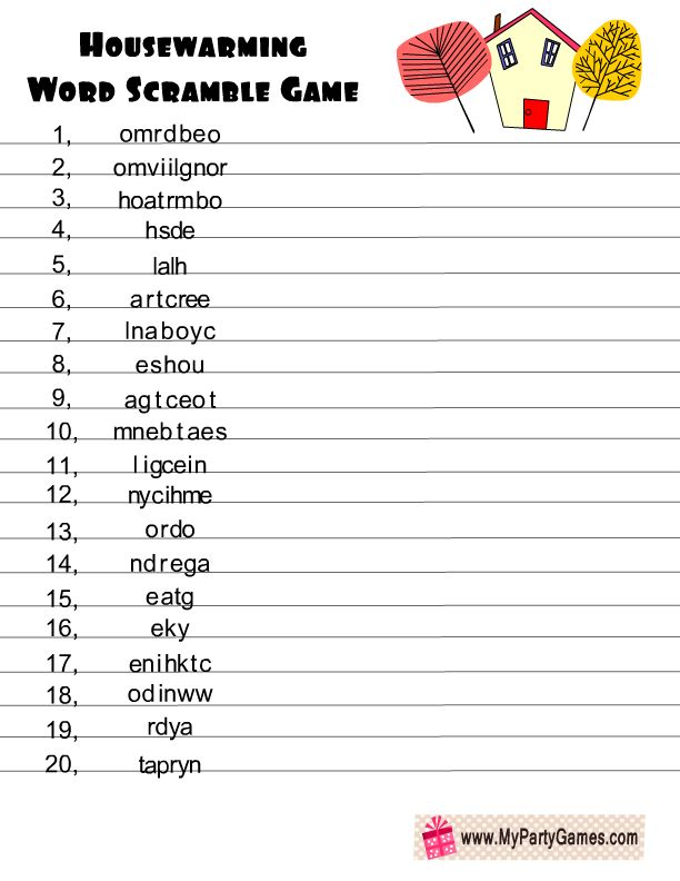 Free Printable Housewarming Word Scramble Game Words 