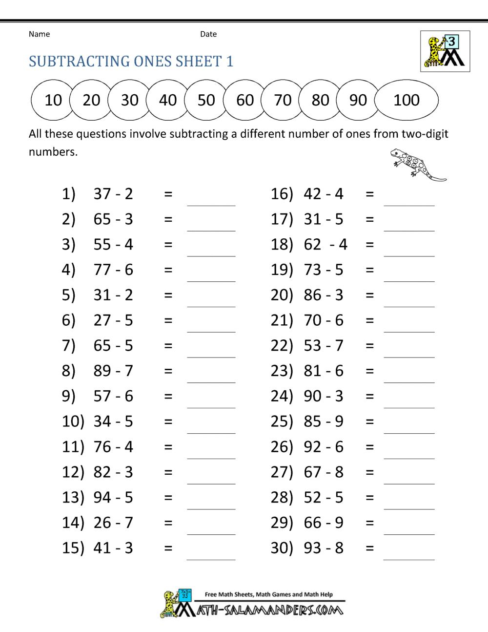Free Printable Math Worksheets For 3rd Grade Subtraction 