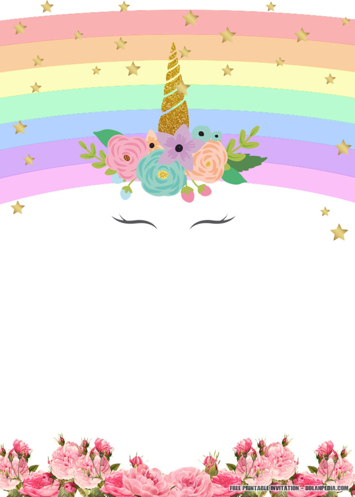 FREE Printable Unicorn Rainbow Invitation Template DREVIO