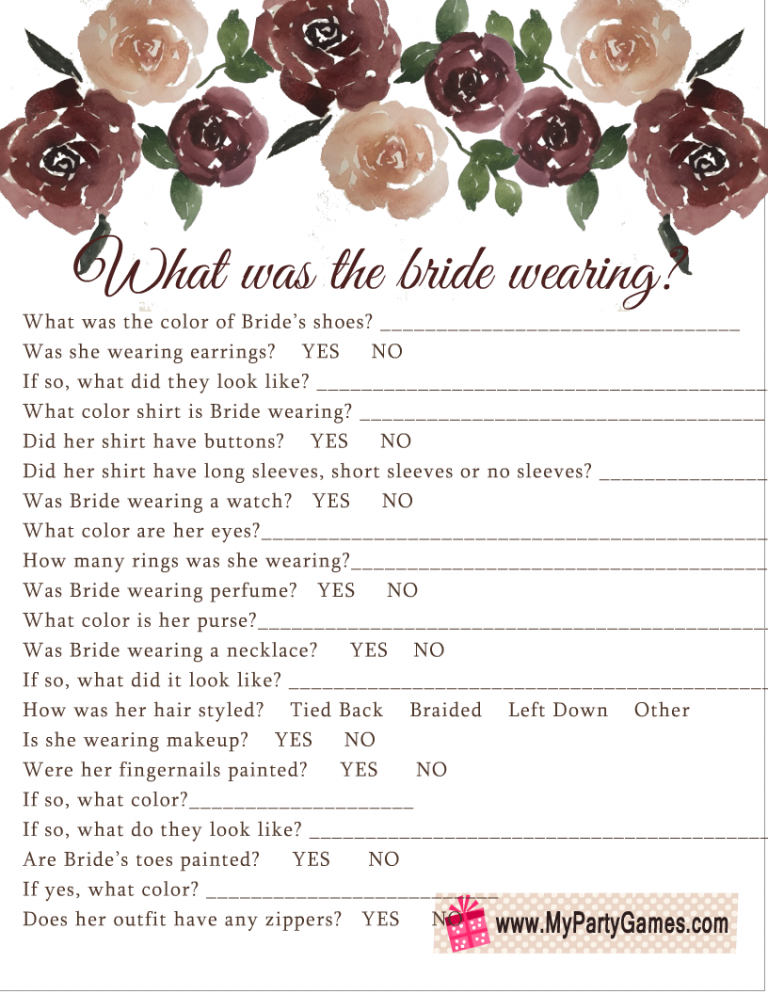Free Printable What Was The Bride Wearing Game