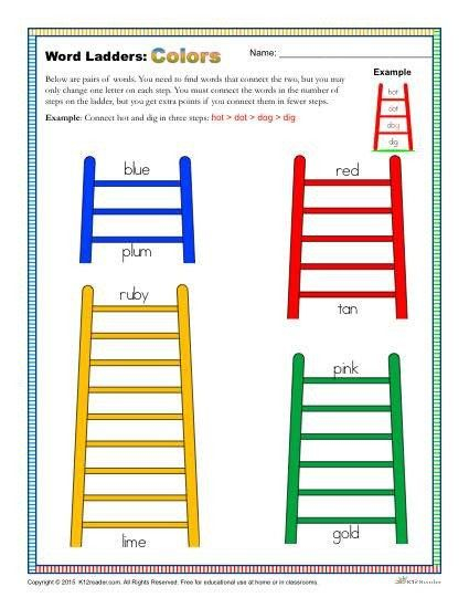 Free Printable Word Ladders Colors Word Ladders Worksheet