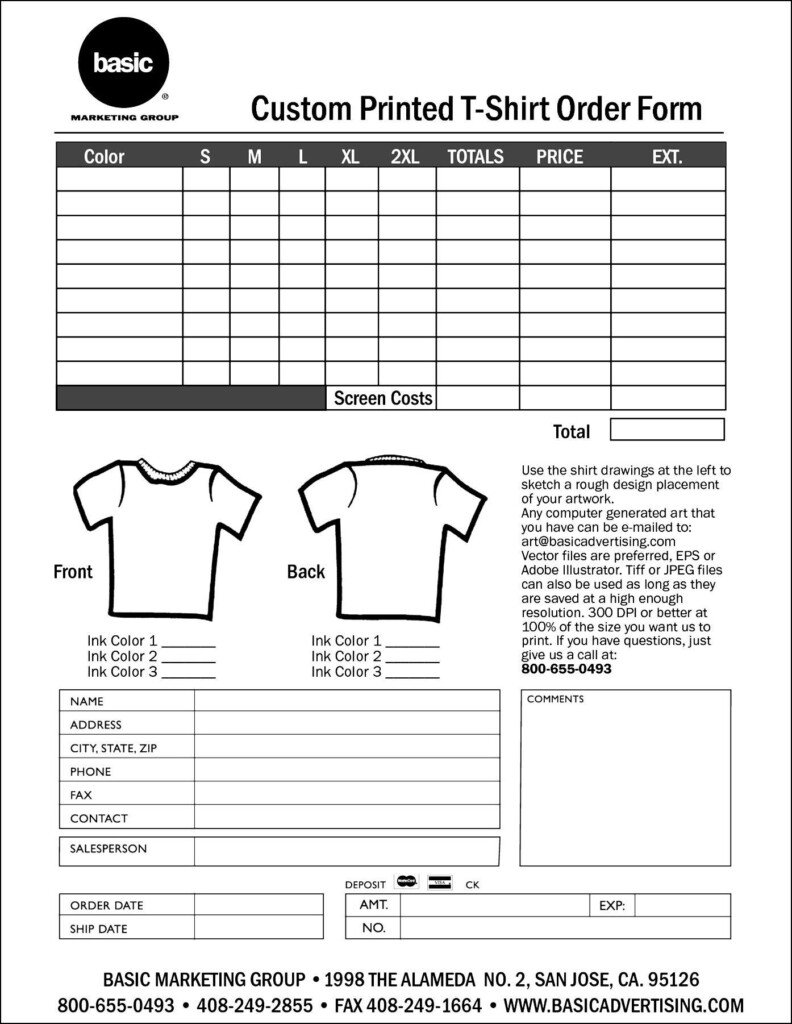 Free T Shirt Order Form Template Download Order Form 