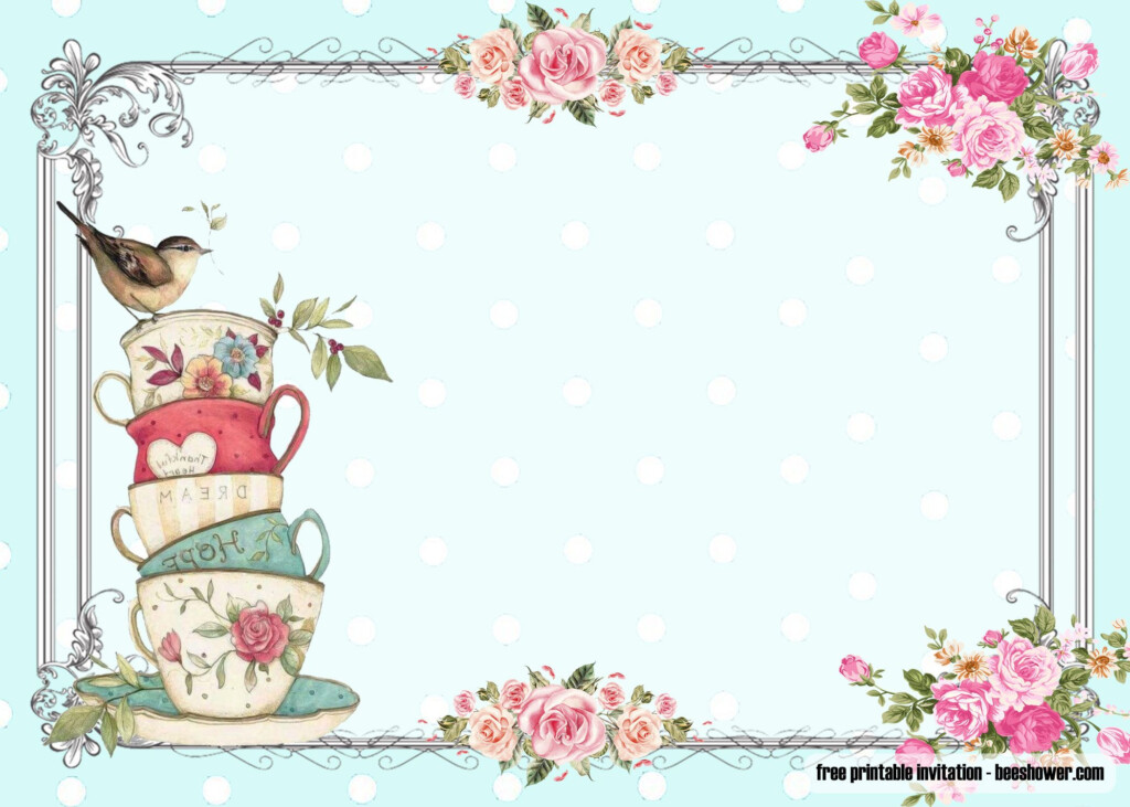 FREE Vintage Tea Party Baby Shower Invitations Convite 