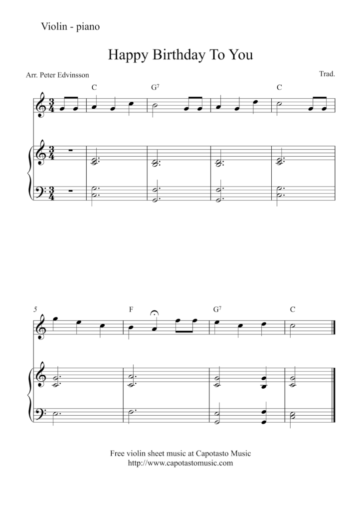 Free Violin And Piano Sheet Music Happy Birthday To You