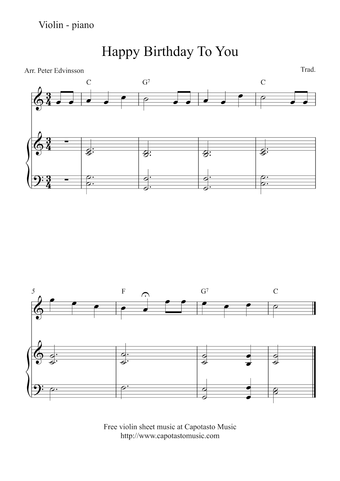 Free Violin And Piano Sheet Music Happy Birthday To You