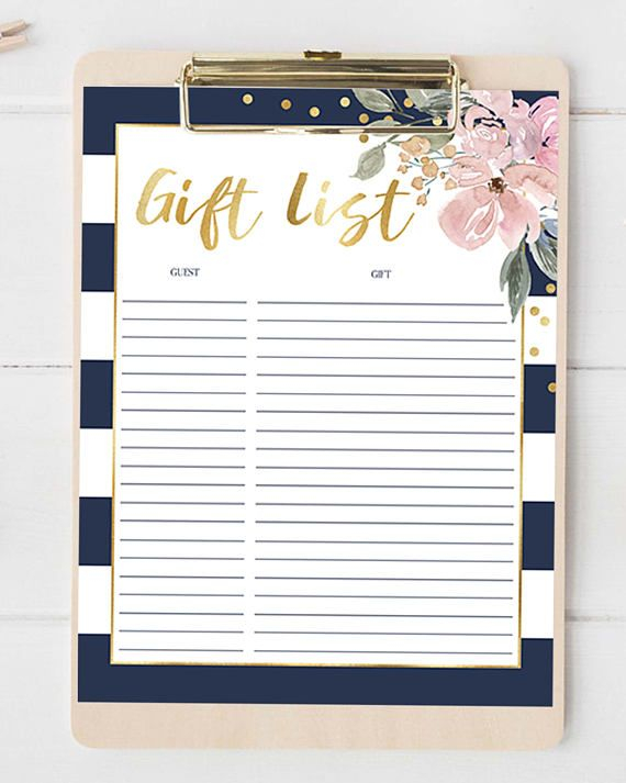 Gift List Bridal Shower Printable Gift Tracker Floral 