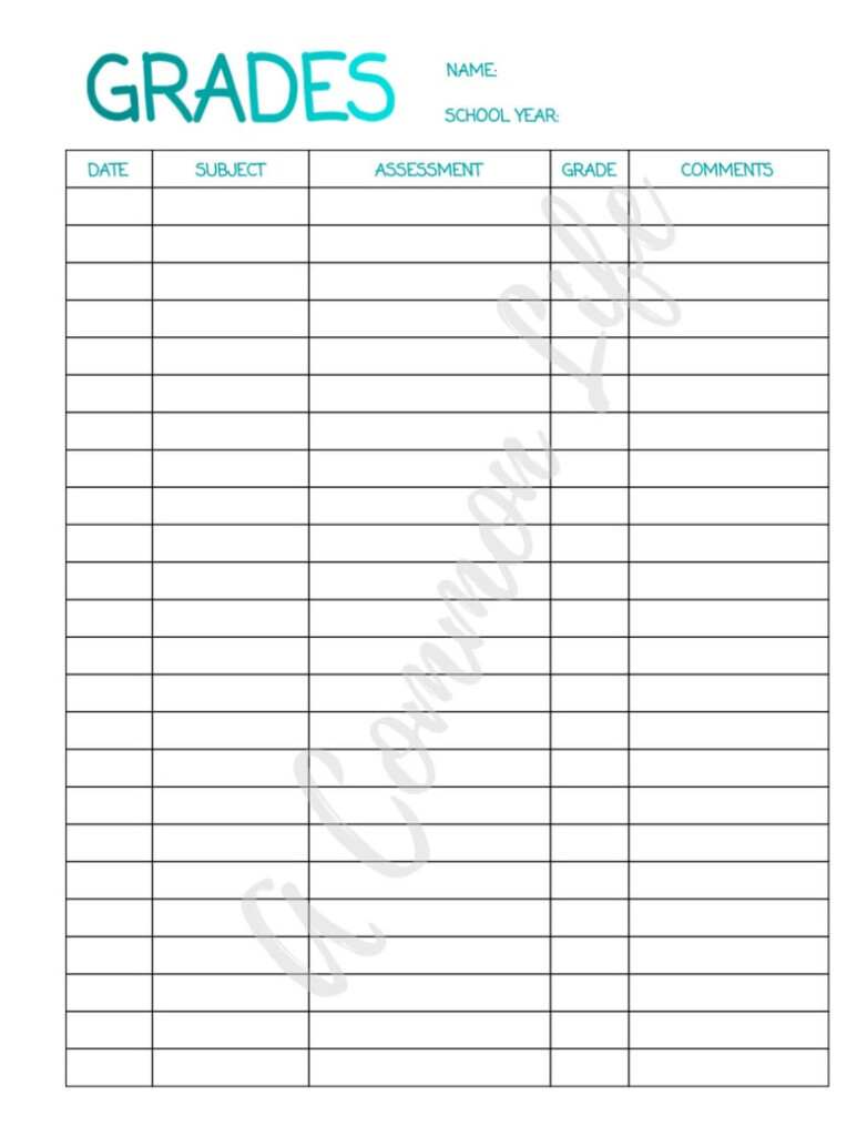 Grade Sheet Homeschool Record Keeping Grade Keeping Etsy