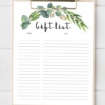 Green Baby Shower Gift List Printable Gift Tracker Bridal