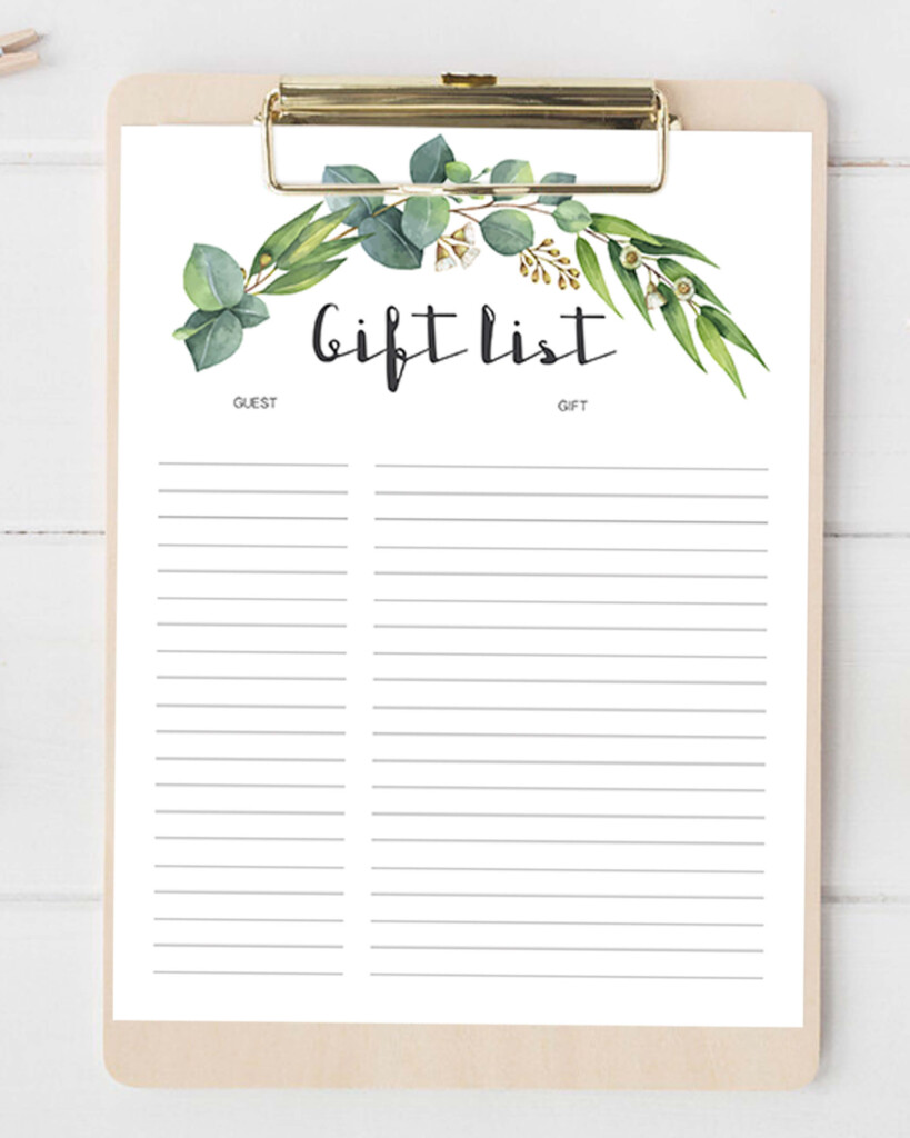 Green Baby Shower Gift List Printable Gift Tracker Bridal 