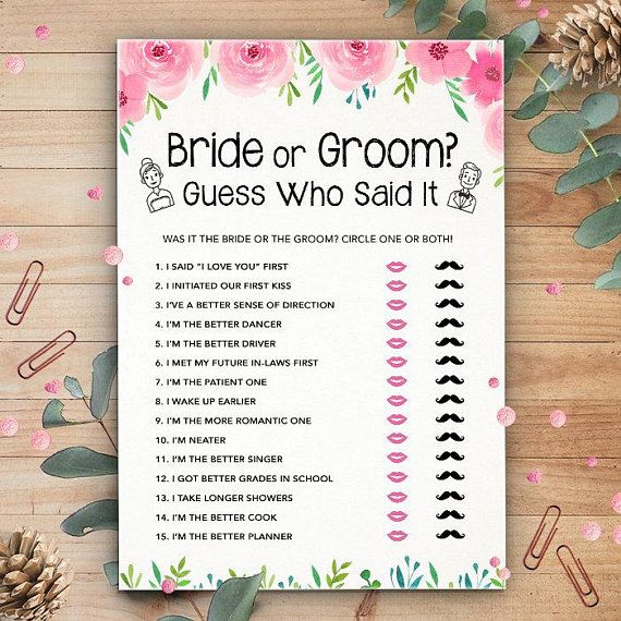 Guess Who Said It Bridal Shower Games Bachelorette Party 