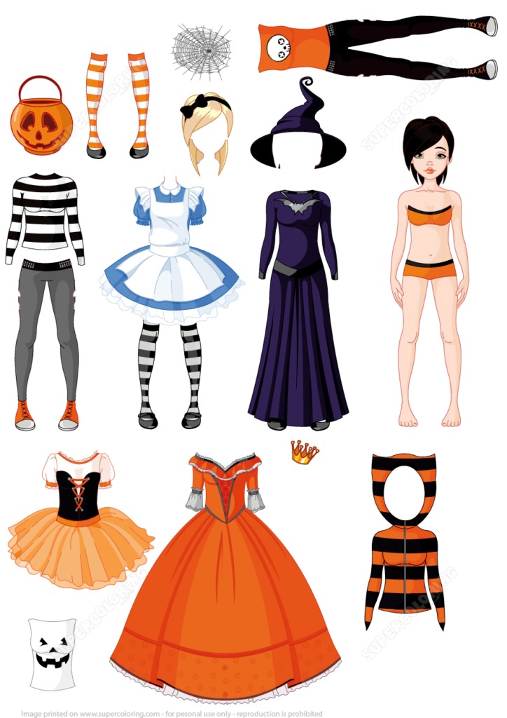Halloween Paper Doll With Different Costumes Free 