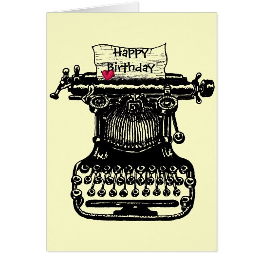 Happy Birthday Card Vintage Typewriter Drawing Zazzle au