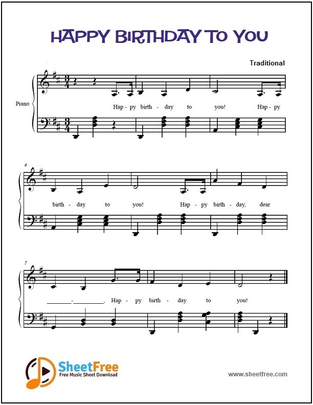 Happy Birthday Sheet Music For Piano Download Sheetfree
