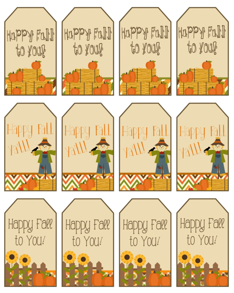 Happy Fall Gift Tags Scarecrow And Pumpkins DIY Printable