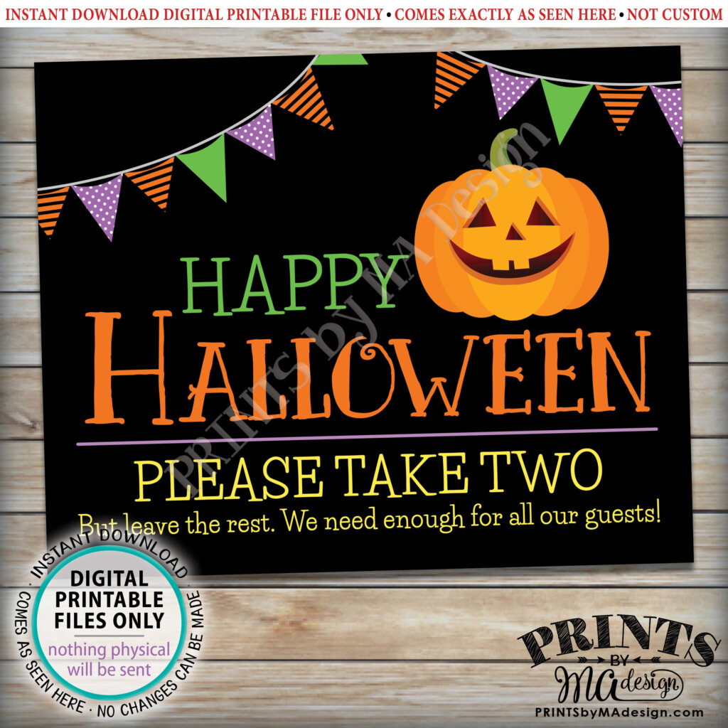 Happy Halloween Candy Sign Please Take Two Treats Jack O 