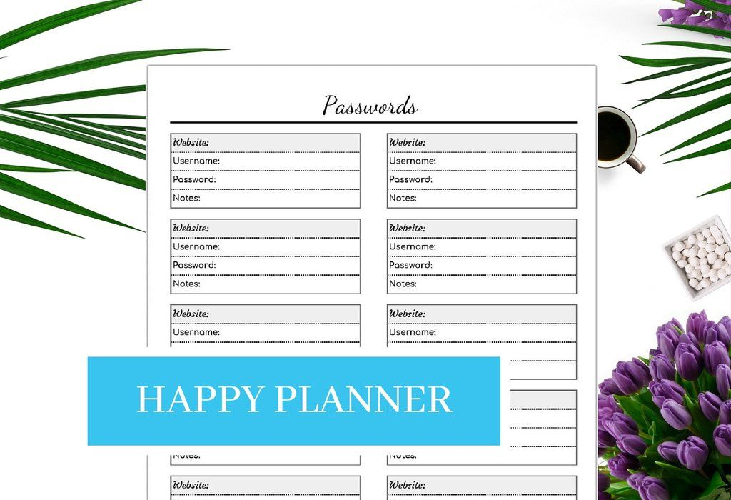 Happy Planner Classic Password Tracker Editable PDF 
