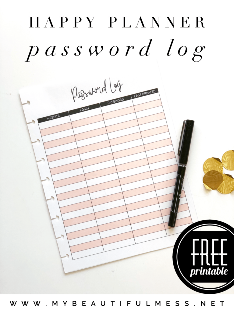 Happy Planner Password Log My Beautiful Mess Happy 