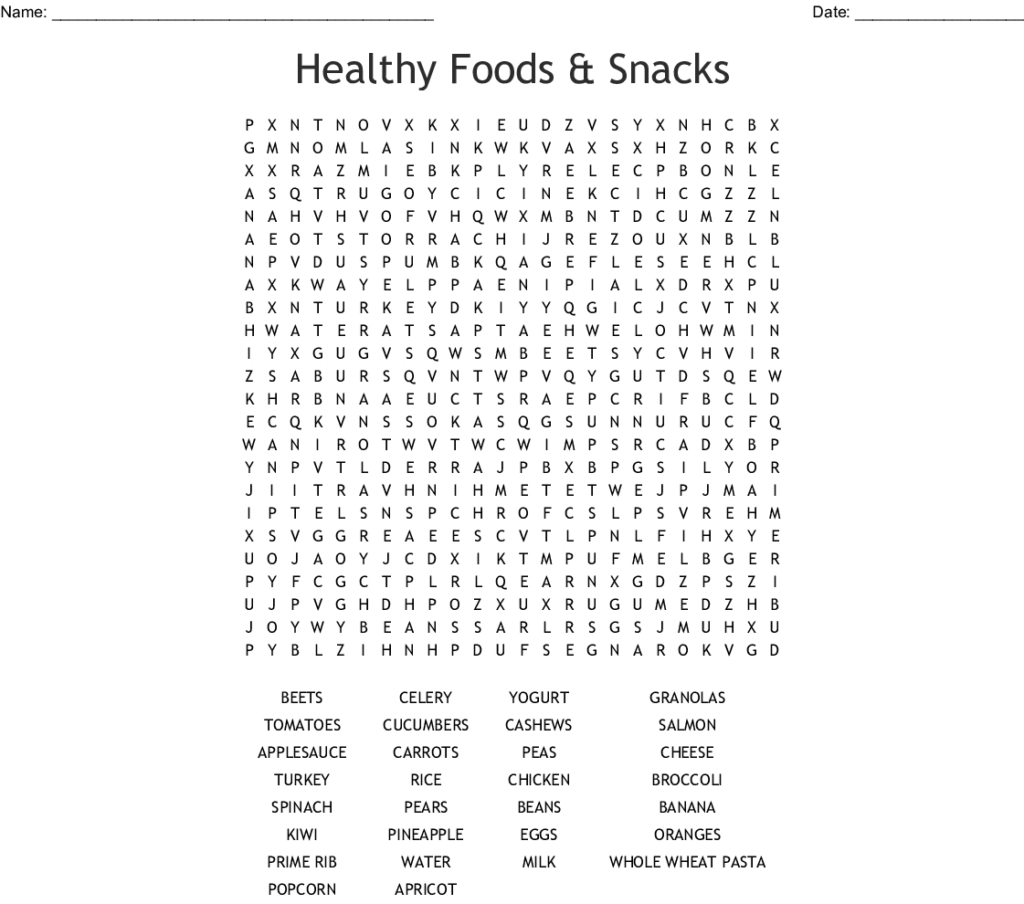Healthy Food Word Search Printable Word Search Printable