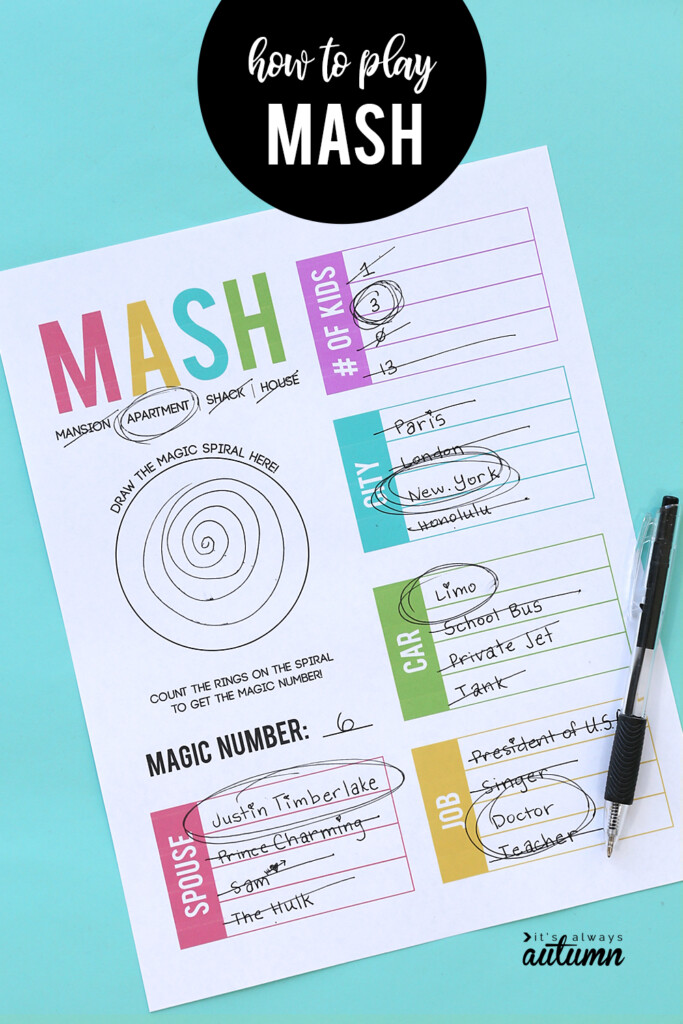 How To Play MASH A Free Printable Game Sheet It s 