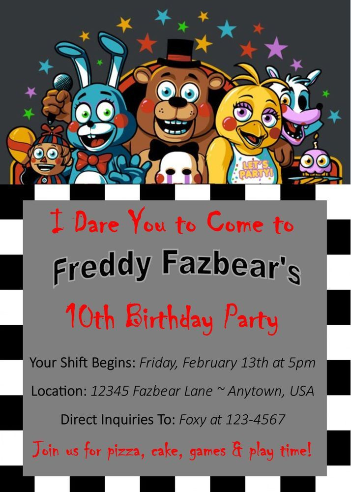 Image Result For Five Nights At Freddy s Invitation 
