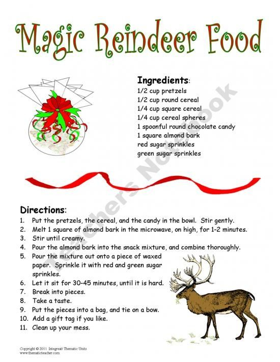 Individual Recipes For Magic Reindeer Food Includes 