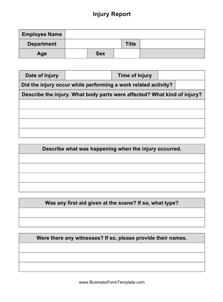 Injury Report Form Download Printable PDF Templateroller