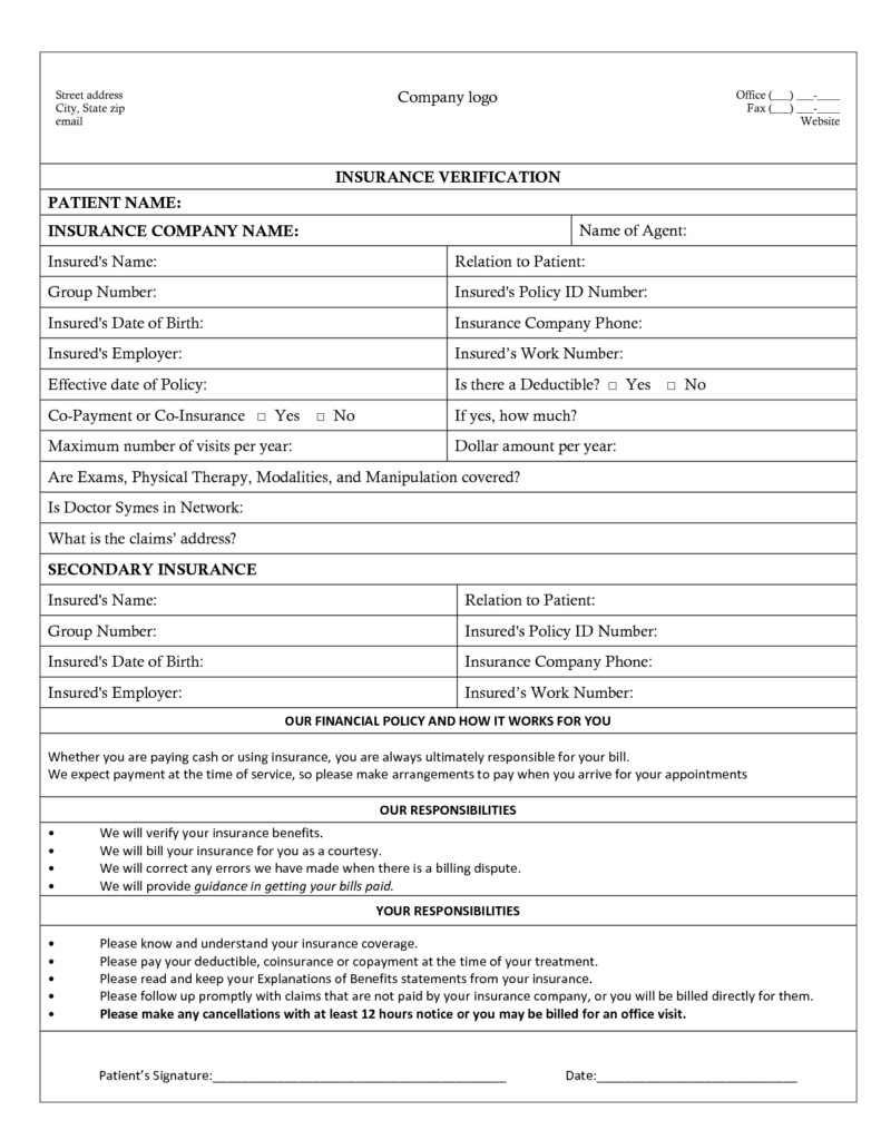 Insurance Verification Form Pdf