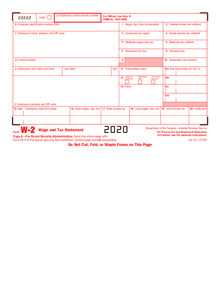 IRS W 2 2020 Fill And Sign Printable Template Online 