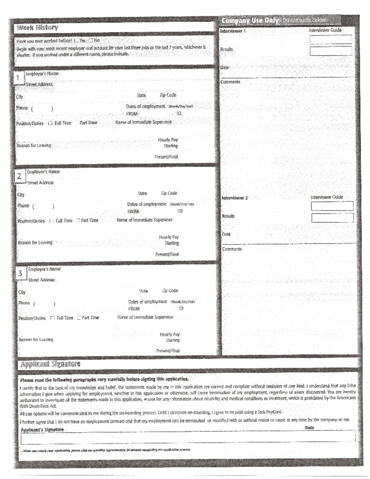 Jack In The Box Part Time Job Application Form Free Download