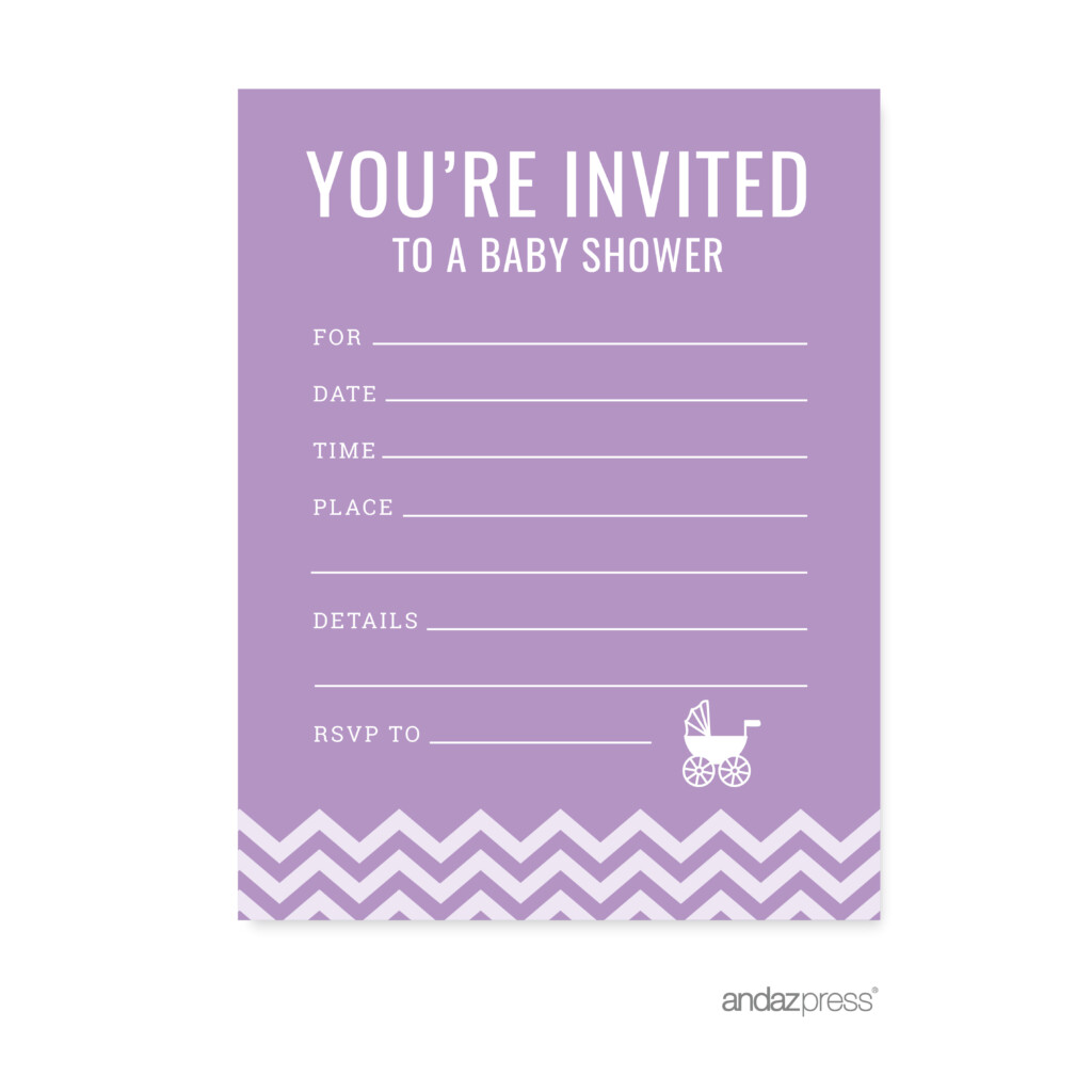 Lavender Chevron Baby Shower Blank Invitations 20 Pack 