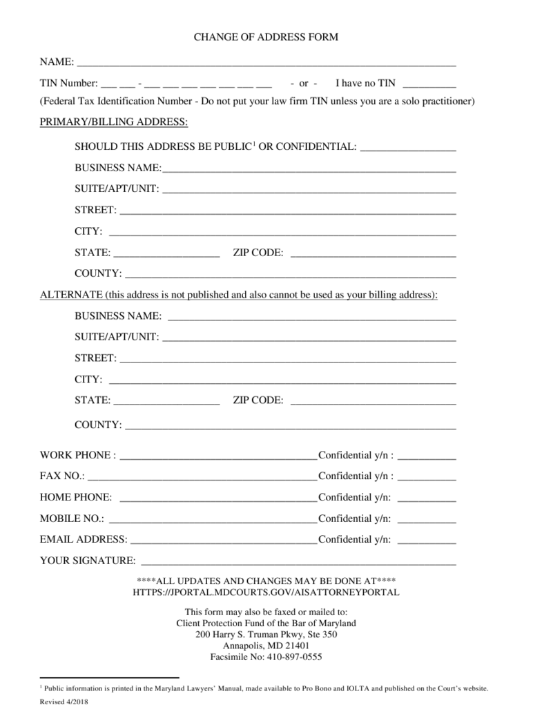 Maryland Change Of Address Form Download Printable PDF 