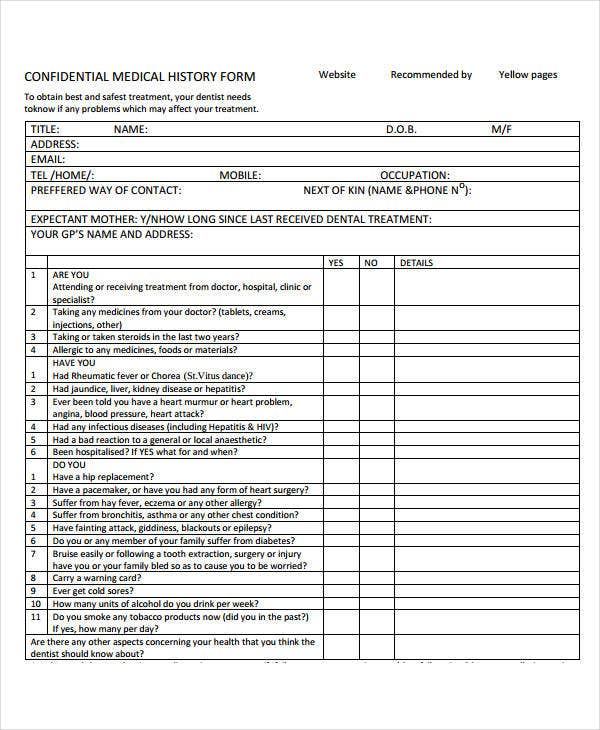 Medical History Form 9 Free PDF Documents Download