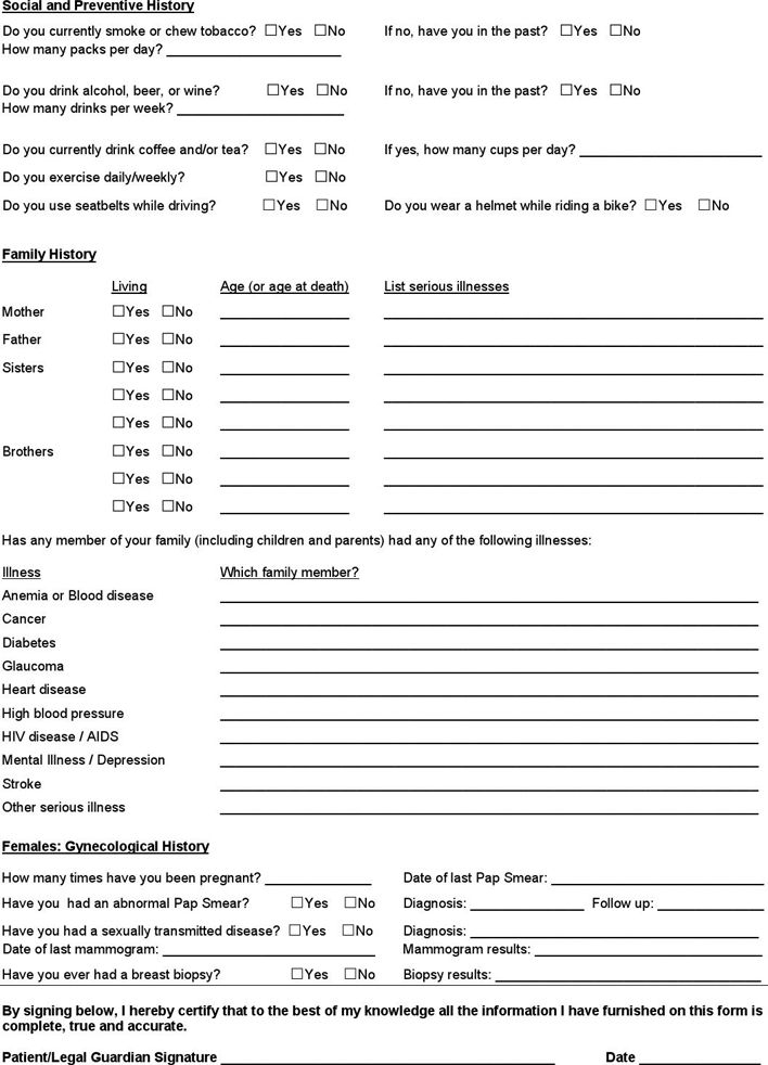 Medical History Form Download The Free Printable Basic 