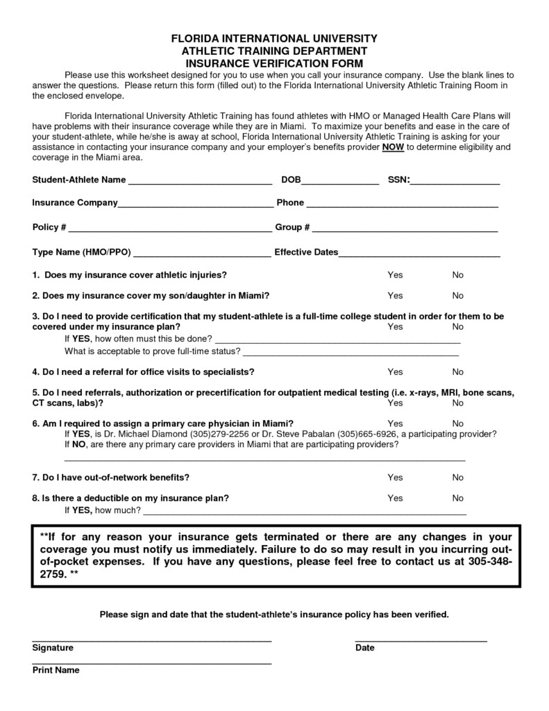 Medical Insurance Verification Form Template Templates 