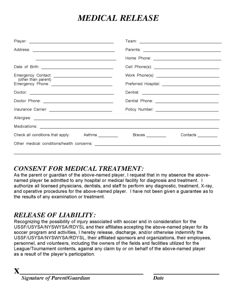 Medical Release Form Templates Free Printable