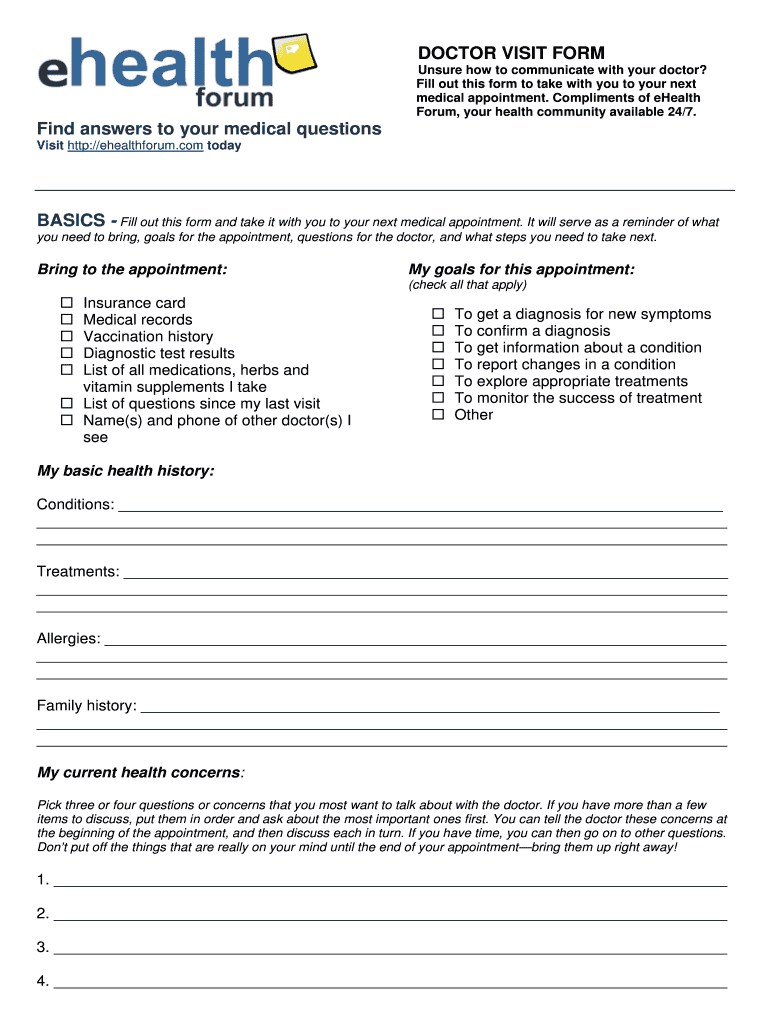 Medical Visit Form Fill Online Printable Fillable 