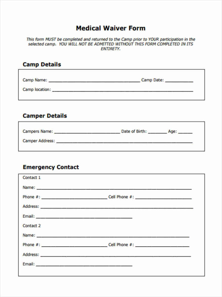 Medical Waiver Form Template TUTORE ORG Master Of 