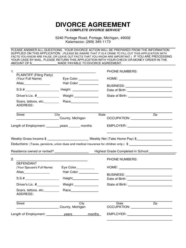Michigan Divorce Forms Free Templates In PDF Word 