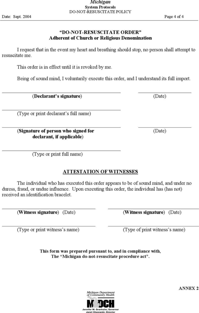 Michigan Do Not Resuscitate Form 1 In 2020 Templates 