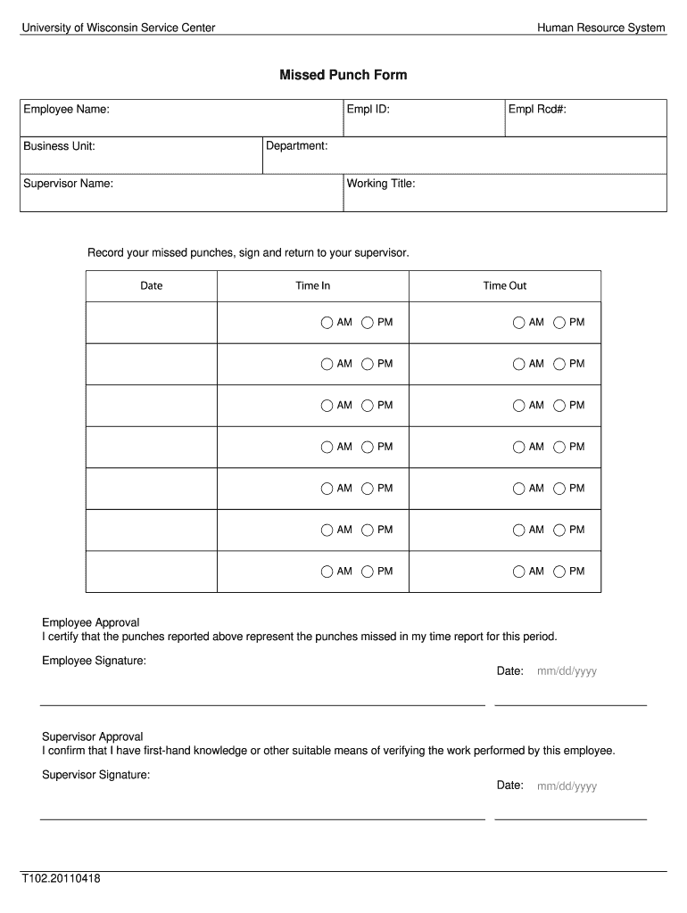 Missed Punch Form Fill Online Printable Fillable 