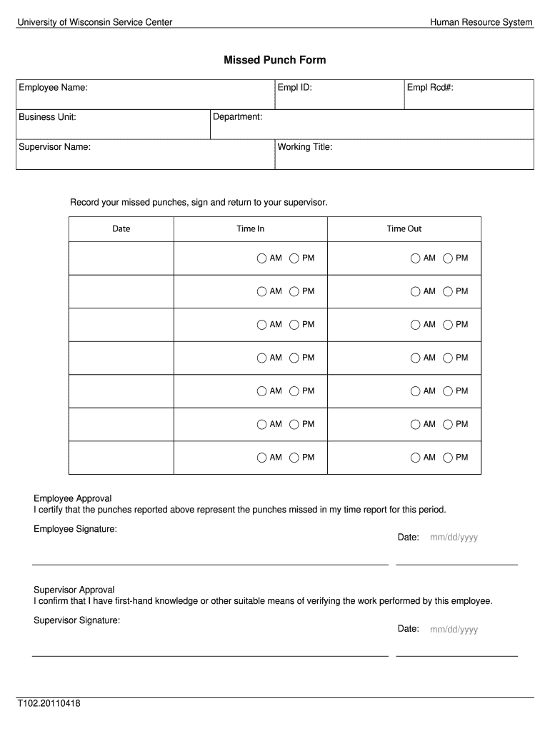 Missed Punch Form Fill Online Printable Fillable